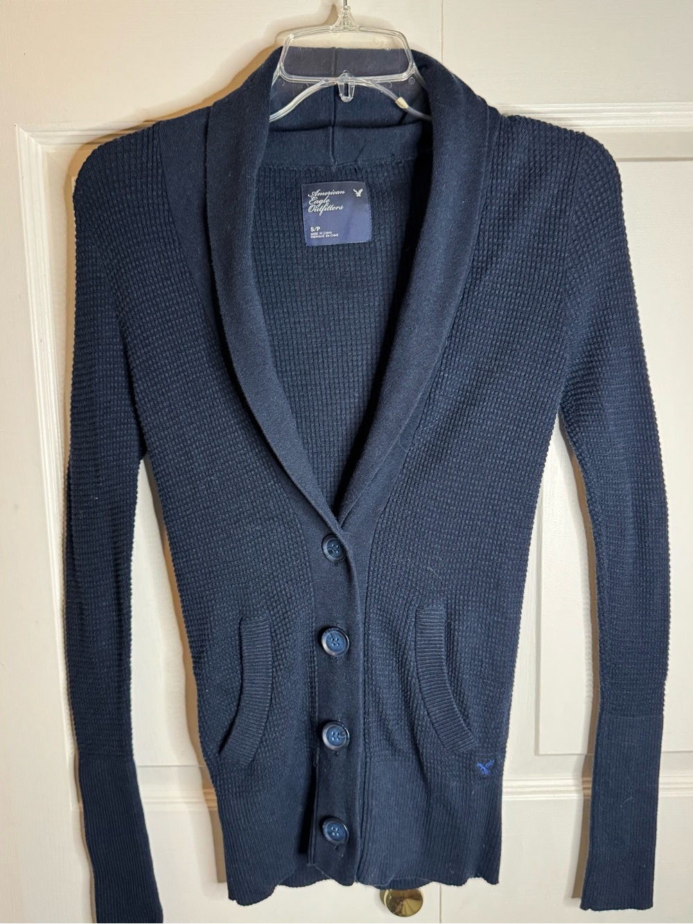 American Eagle Outfitters Navy Shawl-Collar Button Cardigan - Picture 2 of 12